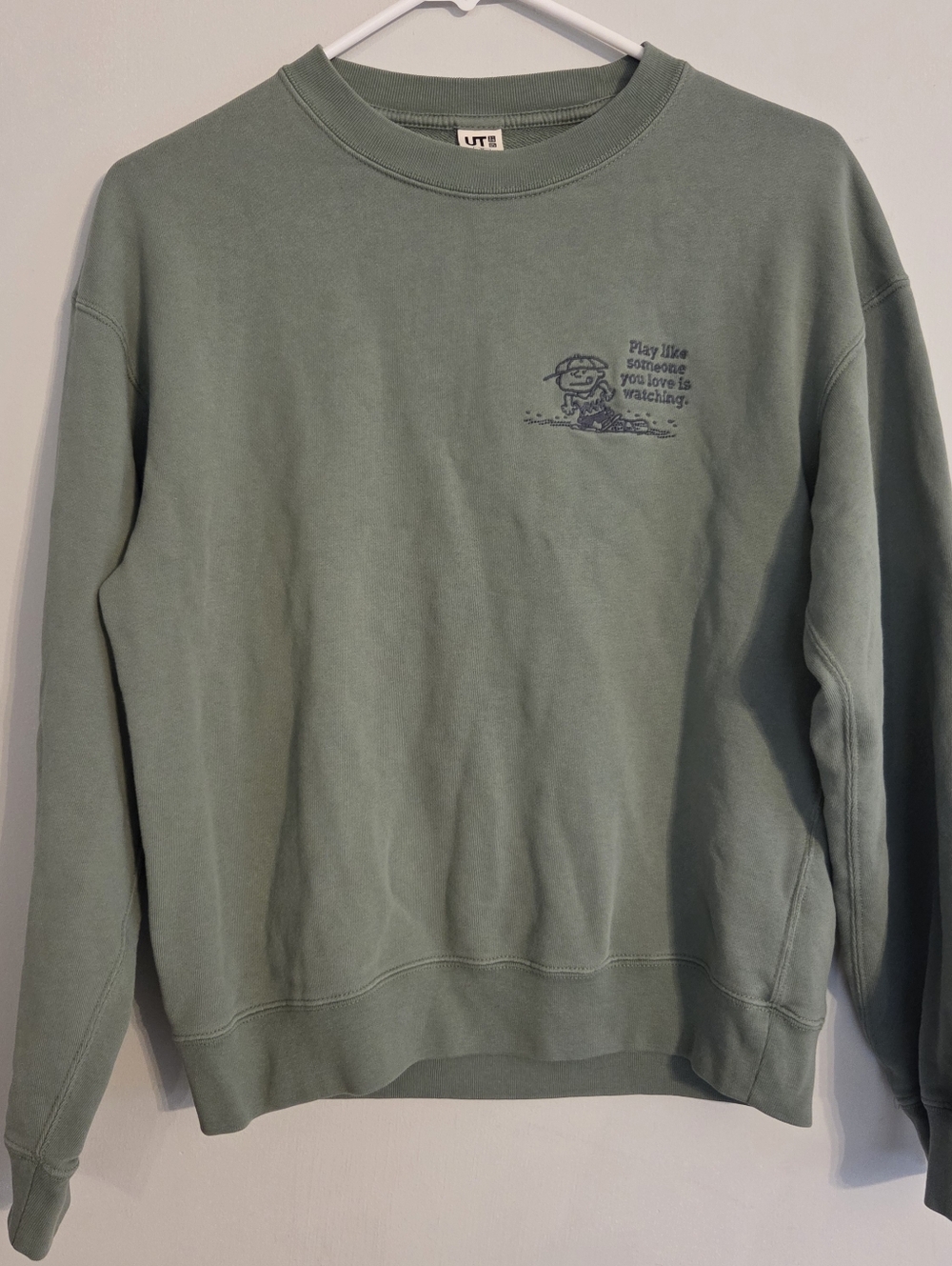 PEANUTS Charlie Brown's Baseball Team Uniqlo Crewneck‎ Sweatshirt Army Green XS